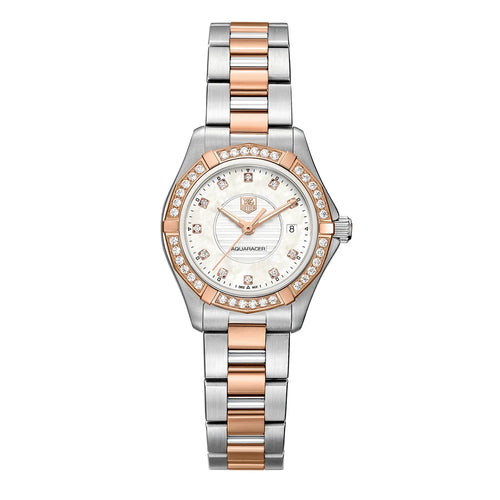 TAG Heuer Aquaracer 300M Quartz 27 Stainless Steel / Rose Gold / Diamond / Silver / Bracelet WAP1452.BD0837