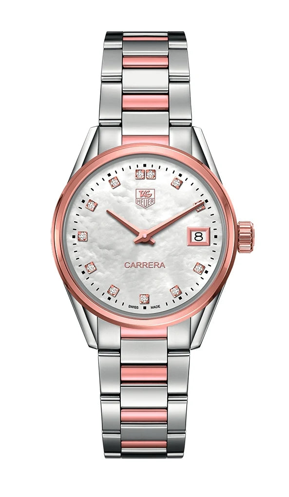 TAG Heuer Carrera Lady Quartz 32 Stainless Steel / Rose Gold / MOP - Diamond / Bracelet WAR1352.BD0774