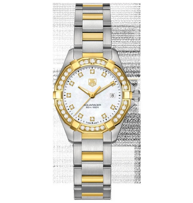 TAG Heuer Aquaracer 300M Quartz 27 Stainless Steel / Yellow Gold / Diamond / MOP - Diamond / Bracelet WAY1453.BD0922