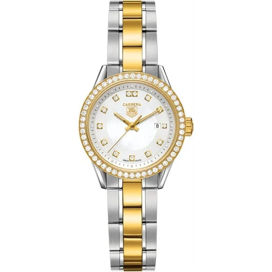 TAG Heuer Carrera Quartz 27 Stainless Steel / Yellow Gold / Diamond / MOP - Diamond / Bracelet WV1451.BD0797
